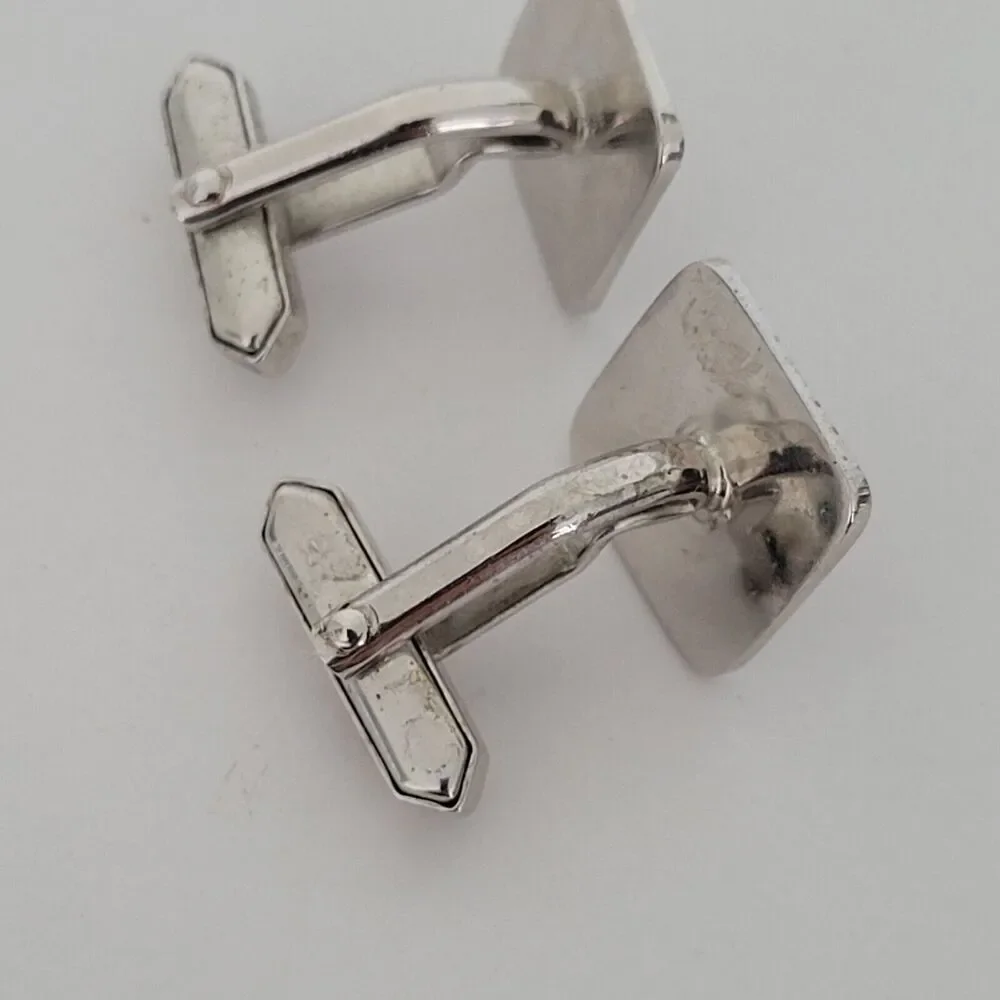 Guy Laroche Paris Silver Tone Logo Cufflinks Signed Square French Designer‎